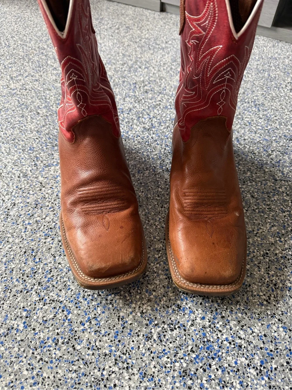 Men's Two-Tone Brown Leather Pull-On Boots with Red Suede Shaft